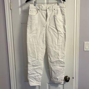 Gap White Denim Jeans Girlfriend Mid Rise frayed hem sz: 29 tall or sz 8 tall